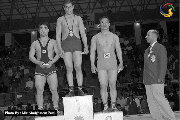 Gholamreza Takhti winning the Championship in Tokyo 1958 Asian Games: