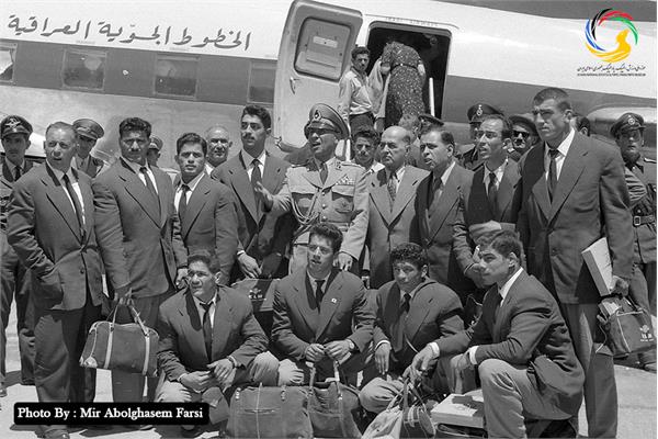 Gholamreza Takhti among the national members of the wrestling team being dispatched to Japan World Wrestling Championship in 1954: