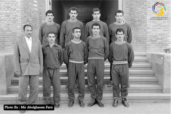 Gholamreza Takhti with the team in National Wrestling Championship, Qazvin 1955